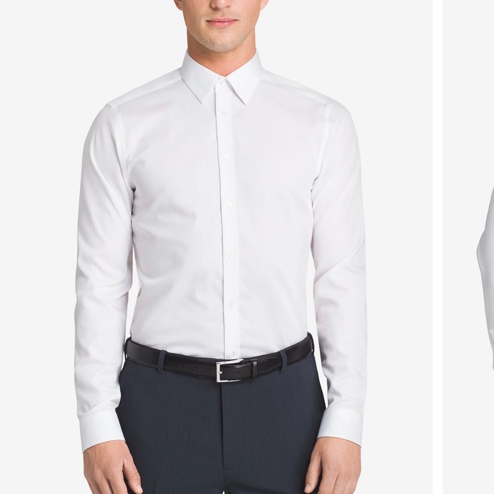 Calvin Klein Steel Slim Fit White Long-Sleeve Dress Shirt